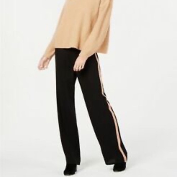 Eileen Fisher Black Silk Georgette Crepe Trousers with Side Stripe 16 Petite - Picture 3 of 9